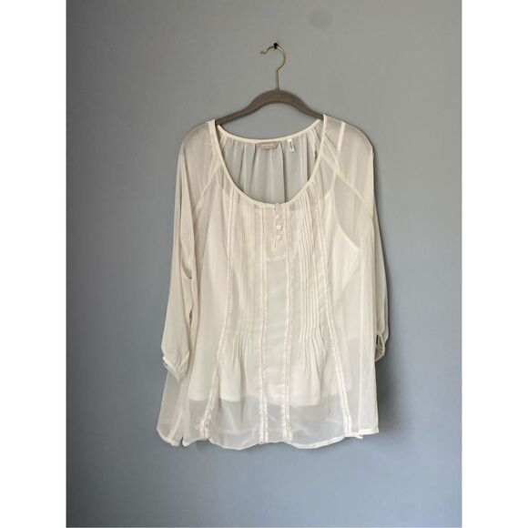 Anthology sheer front pleated buttoned long sleeve two Peace top￼ size XL - Picture 1 of 4